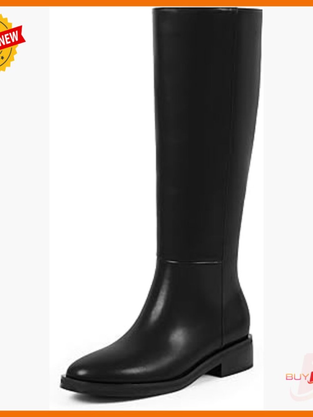 Knee High Boots Round Toe Chunky Low Flat Heel Side Zipper Tall Boots